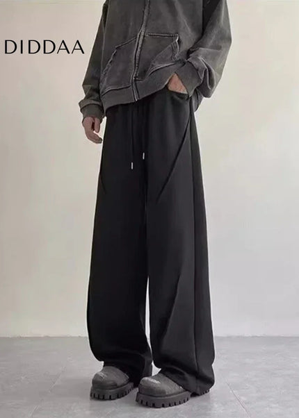 Beige Pleated Elastic Waist Straight Pants Y2K Style - Black / M - Unisex Sweatpants