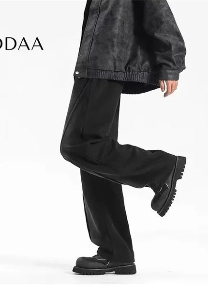 Beige Pleated Elastic Waist Straight Pants Y2K Style - Unisex Sweatpants