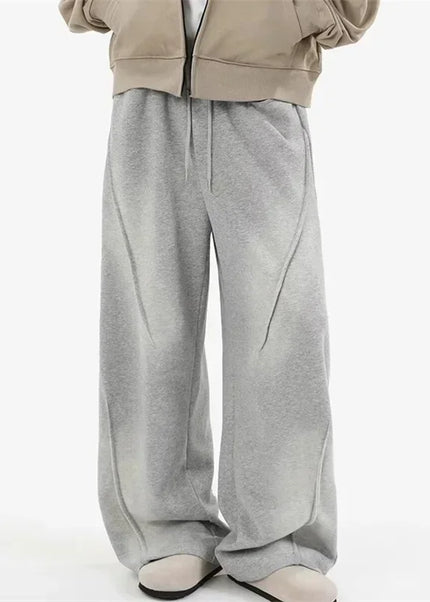 Beige Pleated Elastic Waist Straight Pants Y2K Style - Unisex Sweatpants
