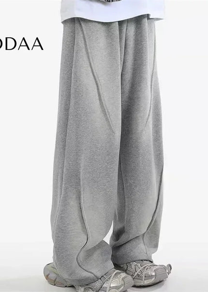 Beige Pleated Elastic Waist Straight Pants Y2K Style - Unisex Sweatpants