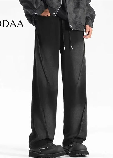 Beige Pleated Elastic Waist Straight Pants Y2K Style - Unisex Sweatpants