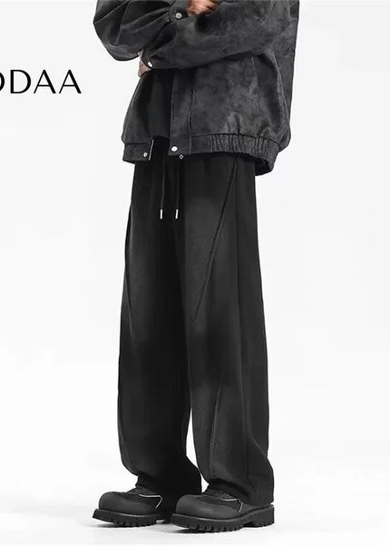 Beige Pleated Elastic Waist Straight Pants Y2K Style - Unisex Sweatpants