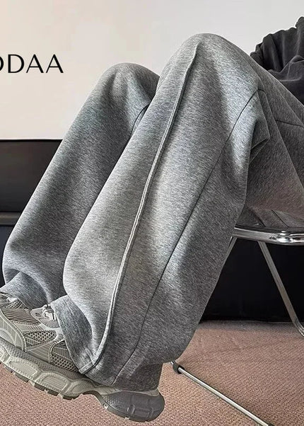 Beige Pleated Elastic Waist Straight Pants Y2K Style - Unisex Sweatpants