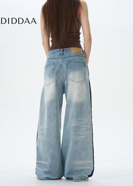 Beige Pleated Jeans with American Retro Design - Women’s Jeans