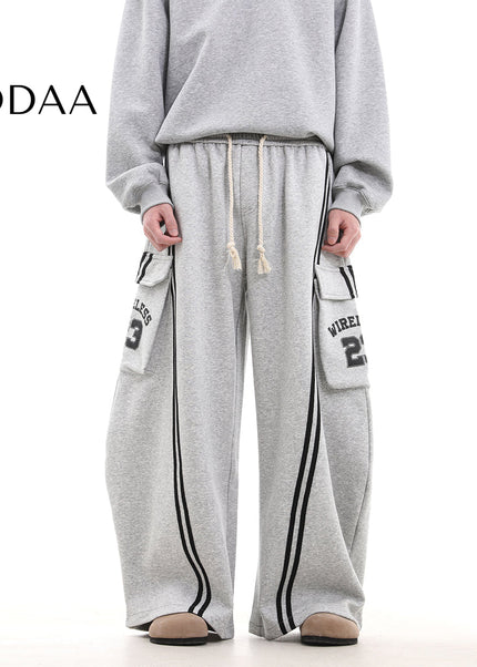 Beige Striped Large Pocket Scimitar Sweatpants - S / Grey - Unisex Sweatpants