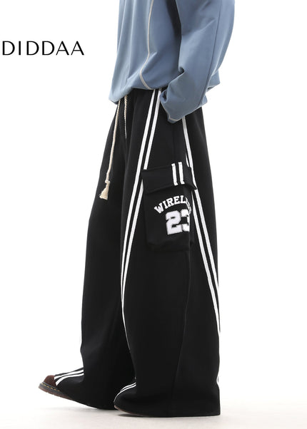 Beige Striped Large Pocket Scimitar Sweatpants - Unisex Sweatpants