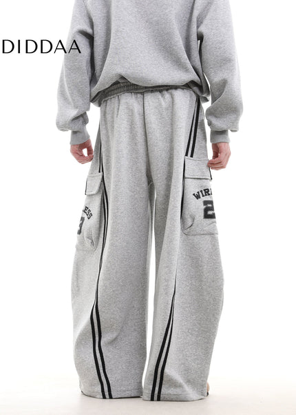 Beige Striped Large Pocket Scimitar Sweatpants - Unisex Sweatpants