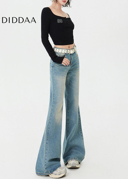 Beige Versatile Slim Loose American-Style Flared Pants - Women’s Jeans