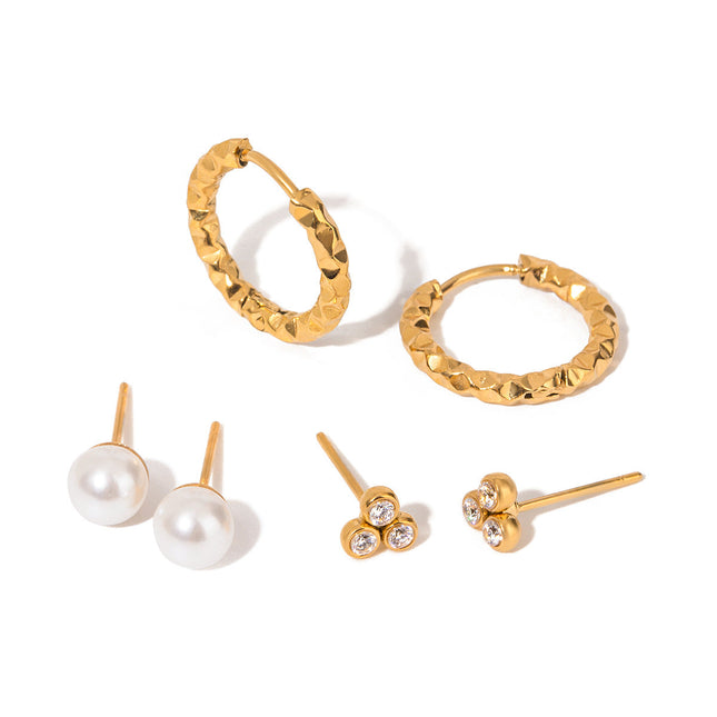 Jieding European and American stainless steel round earrings high-quality zircon pearl stud earrings titanium steel non-fading earrings cross-border