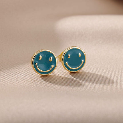 House of Shakespeare 14K Gold Plated Earrings Bentleigh Earrings | Gold Smiley Face Stud Earrings