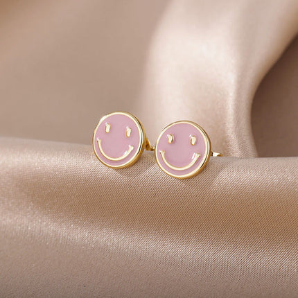 House of Shakespeare 14K Gold Plated Earrings Bentleigh Earrings | Gold Smiley Face Stud Earrings