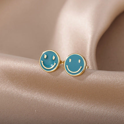 House of Shakespeare 14K Gold Plated Earrings Bentleigh Earrings | Gold Smiley Face Stud Earrings