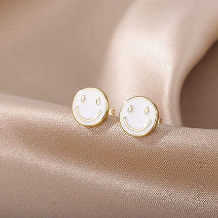 House of Shakespeare 14K Gold Plated Earrings Bentleigh Earrings | Gold Smiley Face Stud Earrings