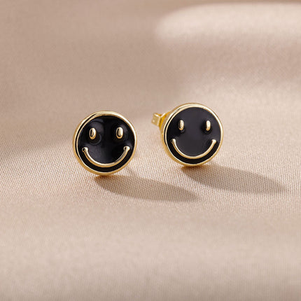 House of Shakespeare 14K Gold Plated Earrings Bentleigh Earrings | Gold Smiley Face Stud Earrings