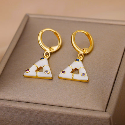 Berda Earrings | Gold Triangle White Hoop Earrings