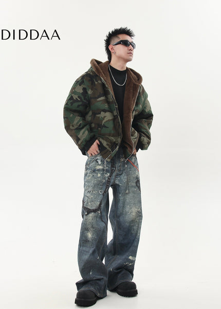 Black 3D Printed Chain Print Baggy Wide-Leg Jeans - Women’s Jeans