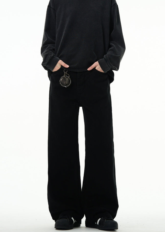 Black Cleanfit Loose Straight Leg Jeans Men - Men’s Jeans