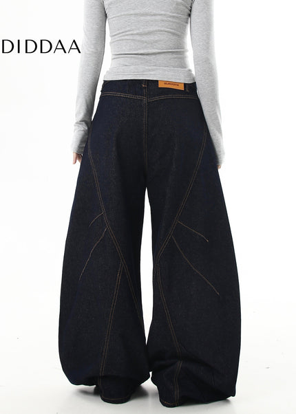 Black Deconstructed Design Scimitar Wide-Leg Jeans - Women’s Jeans