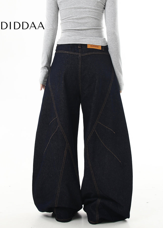 Black Deconstructed Design Scimitar Wide-Leg Jeans - Women’s Jeans