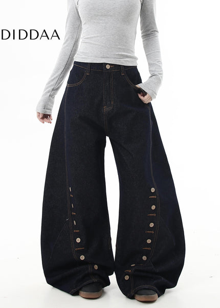 Black Deconstructed Design Scimitar Wide-Leg Jeans - Women’s Jeans
