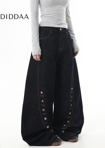 Black Deconstructed Design Scimitar Wide-Leg Jeans - Women’s Jeans