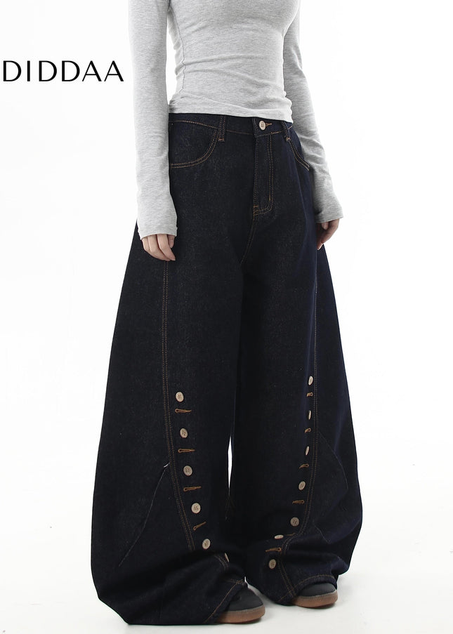 Black Deconstructed Design Scimitar Wide-Leg Jeans - Women’s Jeans