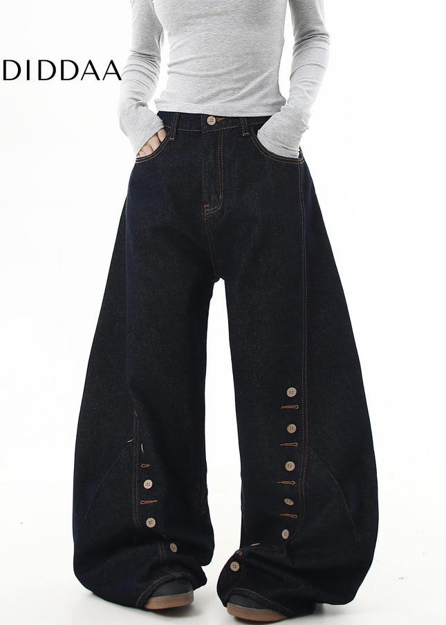Black Deconstructed Design Scimitar Wide-Leg Jeans - Women’s Jeans