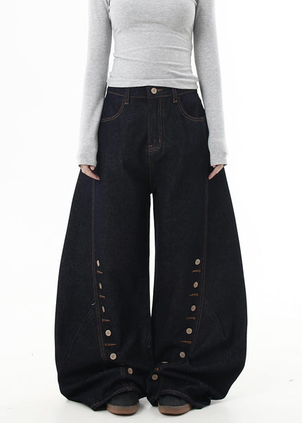 Black Deconstructed Design Scimitar Wide-Leg Jeans - Women’s Jeans