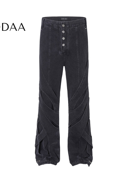 Black Deconstructed Stitching Flared Jeans - S / Black - Women’s Jeans