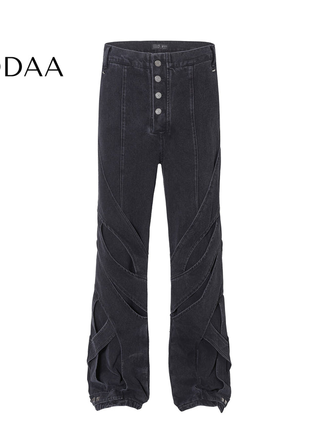 Black Deconstructed Stitching Flared Jeans - S / Black - Women’s Jeans