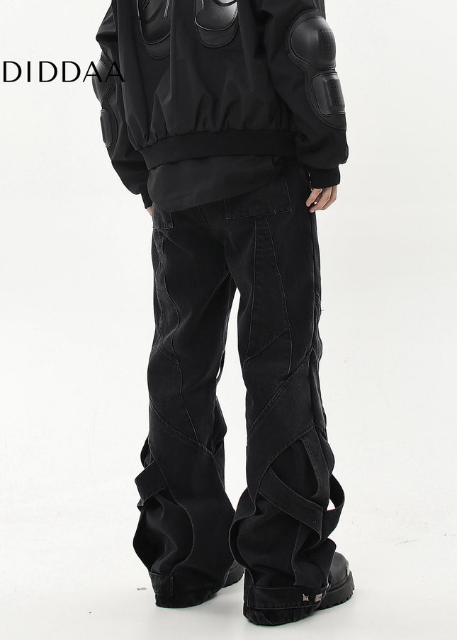 Black Deconstructed Stitching Flared Jeans - Women’s Jeans