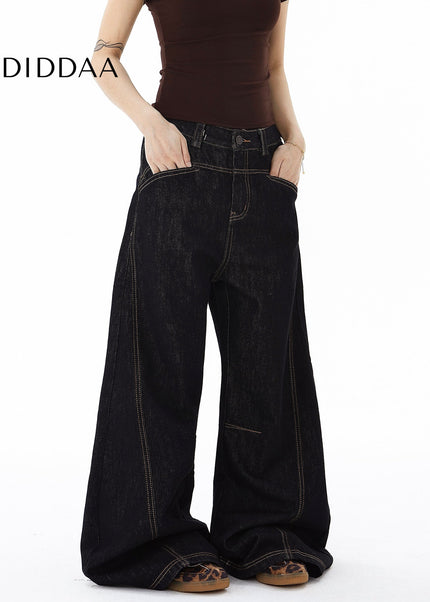 Black Deconstructed Wide-Leg Scimitar Jeans for All - Women’s Jeans