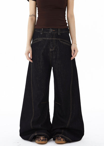 Black Deconstructed Wide-Leg Scimitar Jeans for All - Women’s Jeans