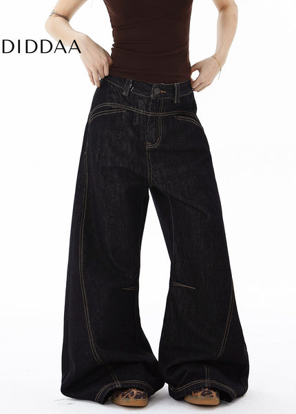 Black Deconstructed Wide-Leg Scimitar Jeans for All - Women’s Jeans