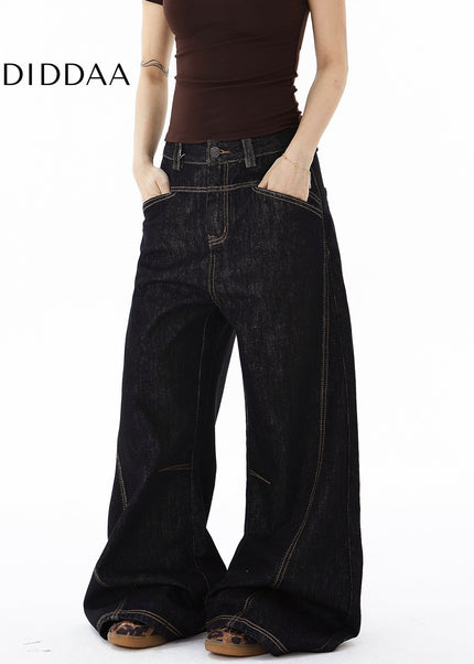 Black Deconstructed Wide-Leg Scimitar Jeans for All - Women’s Jeans