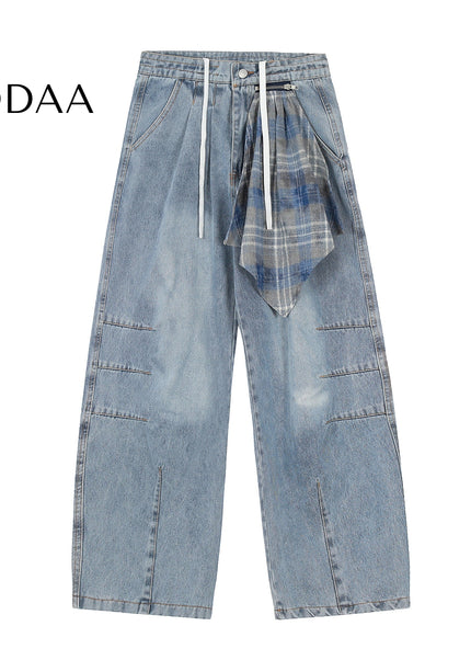 Black Detachable Checked Scarf Scimitar Dance Pants - S / Blue - Women’s Jeans