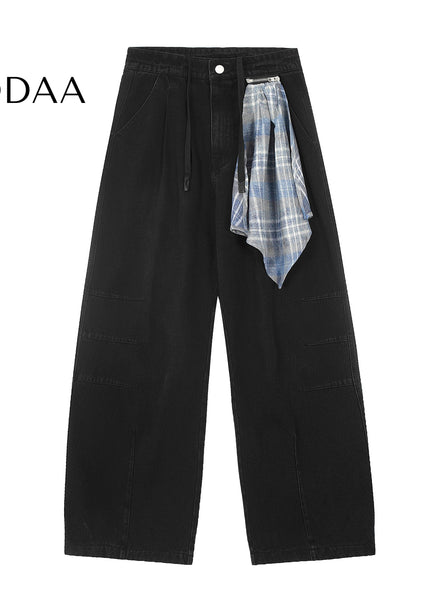 Black Detachable Checked Scarf Scimitar Dance Pants - S / Black - Women’s Jeans