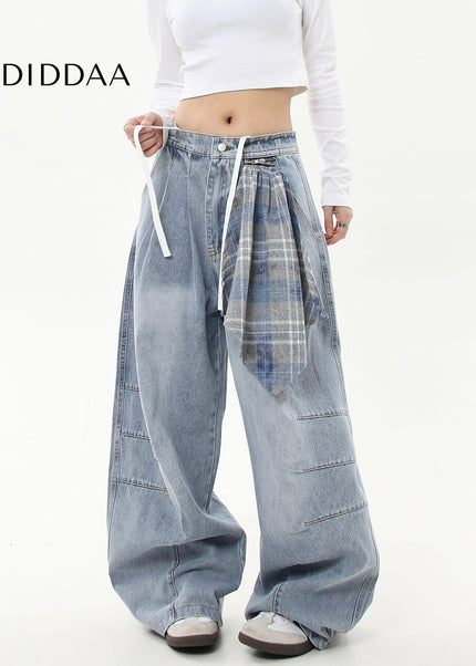 Black Detachable Checked Scarf Scimitar Dance Pants - Women’s Jeans