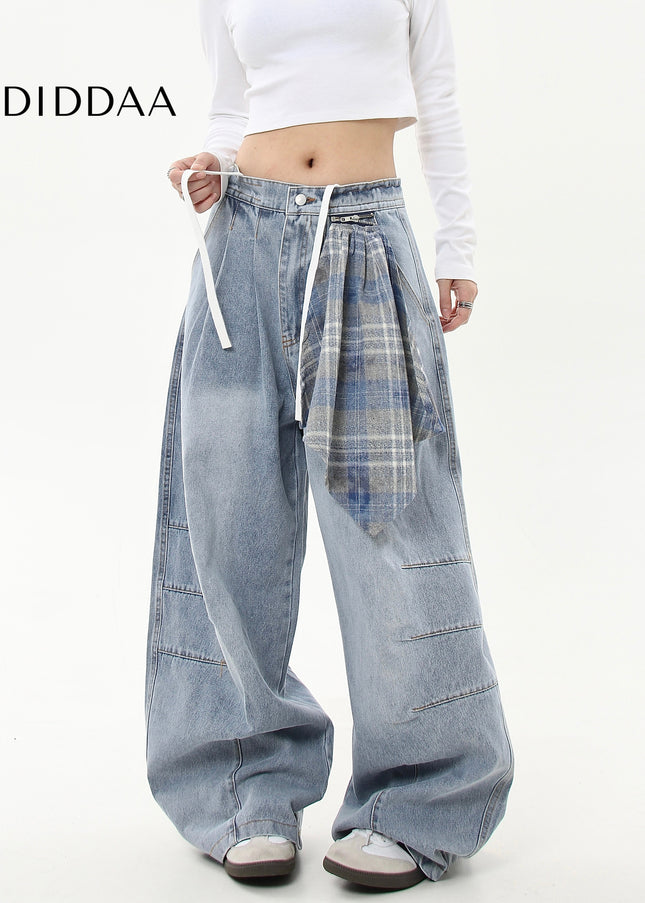 Black Detachable Checked Scarf Scimitar Dance Pants - Women’s Jeans