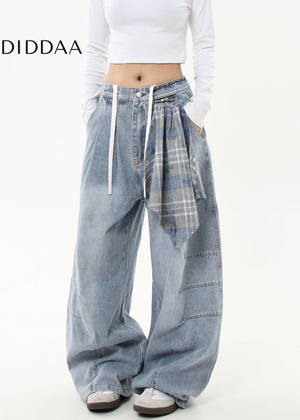 Black Detachable Checked Scarf Scimitar Dance Pants - Women’s Jeans