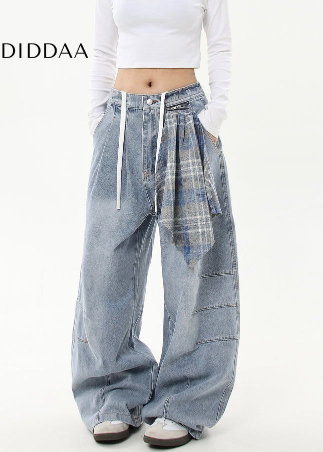 Black Detachable Checked Scarf Scimitar Dance Pants - Women’s Jeans