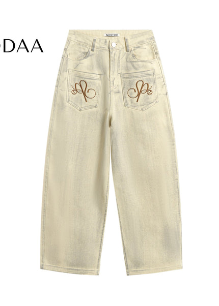 Black Distressed Embroidered Scimitar Cargo Pants - S / Apricot - Women’s Jeans