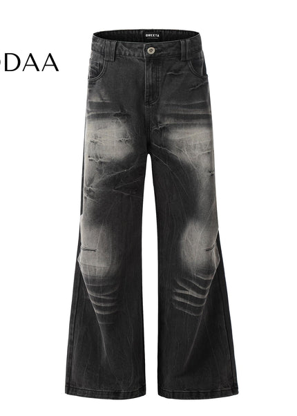 Black Distressed Gradient Lightning Stripe Wide-Leg Jeans - S / Black - Women’s Jeans