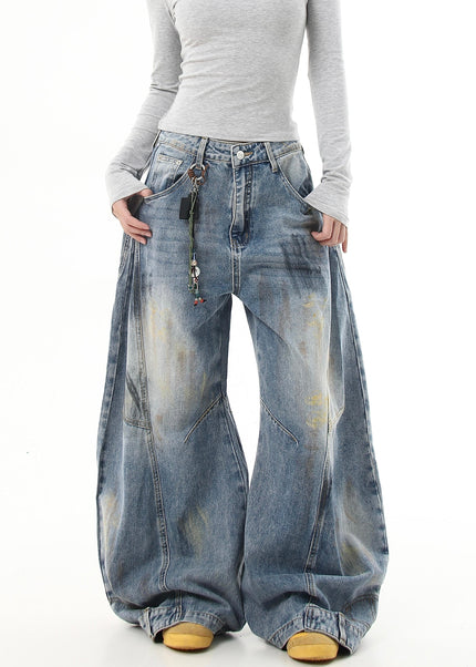Black Distressed Graffiti Scimitar Wide Leg Jeans - Women’s Jeans
