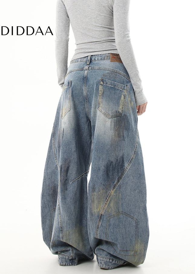 Black Distressed Graffiti Scimitar Wide Leg Jeans - Women’s Jeans