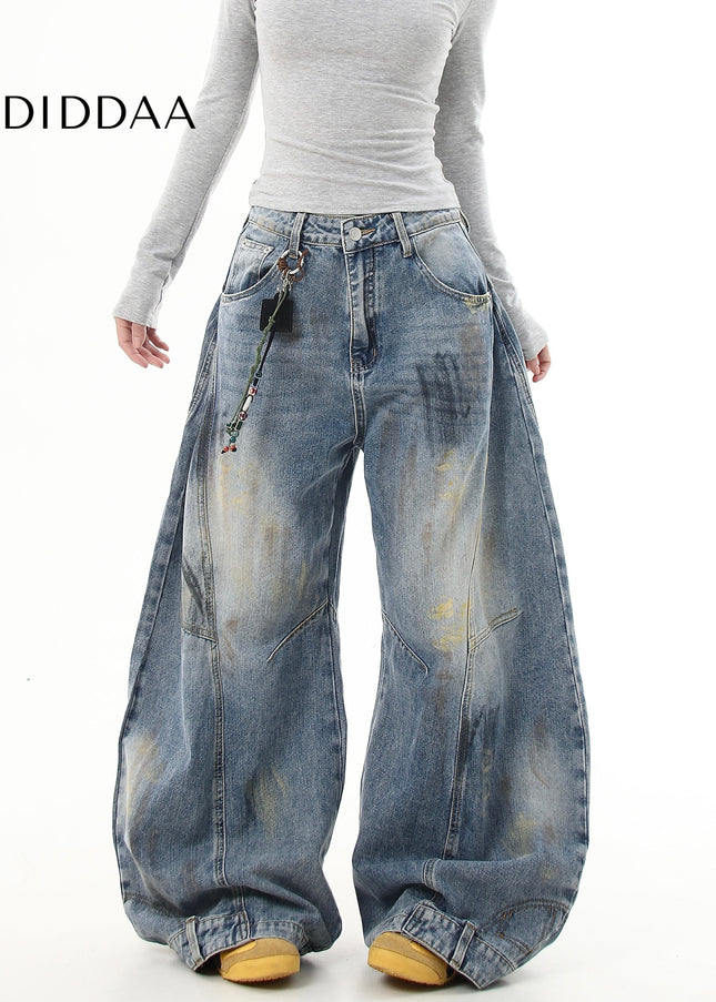 Black Distressed Graffiti Scimitar Wide Leg Jeans - Women’s Jeans
