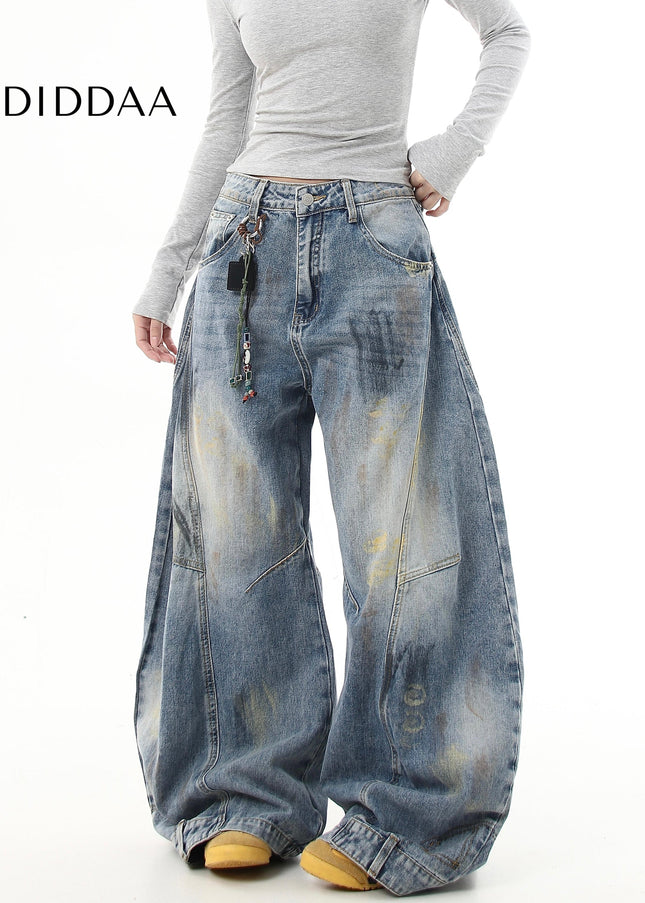 Black Distressed Graffiti Scimitar Wide Leg Jeans - Women’s Jeans