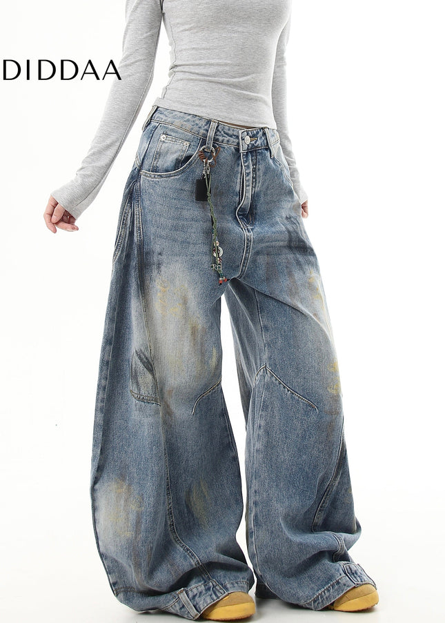 Black Distressed Graffiti Scimitar Wide Leg Jeans - Women’s Jeans