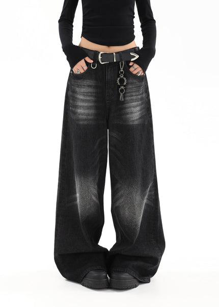 Black Distressed Loose Fit Straight Leg Jeans - Women’s Jeans