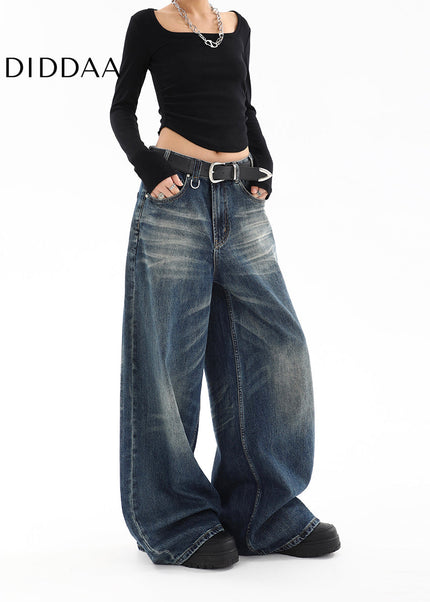 Black Distressed Loose Fit Straight Leg Jeans - Women’s Jeans